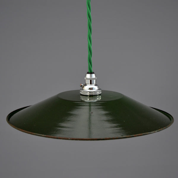 Vintage French dark green enamel coolie pendant light
