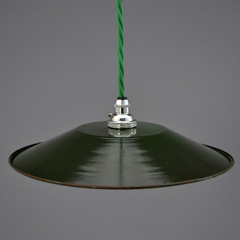 Vintage French dark green enamel coolie pendant light