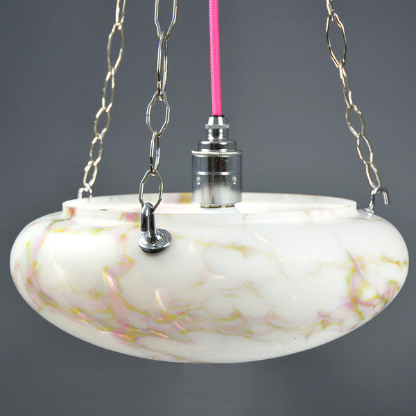 Original marbled glass Art Deco Flycatcher glass bowl ceiling light